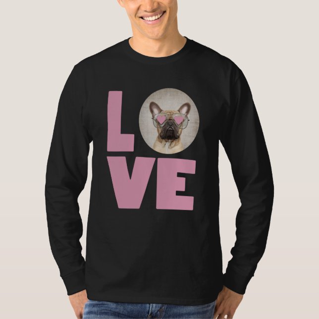 LOVE Pug wearing Heart Glasses Cute Pug Valentines T Shirt (Framsida)