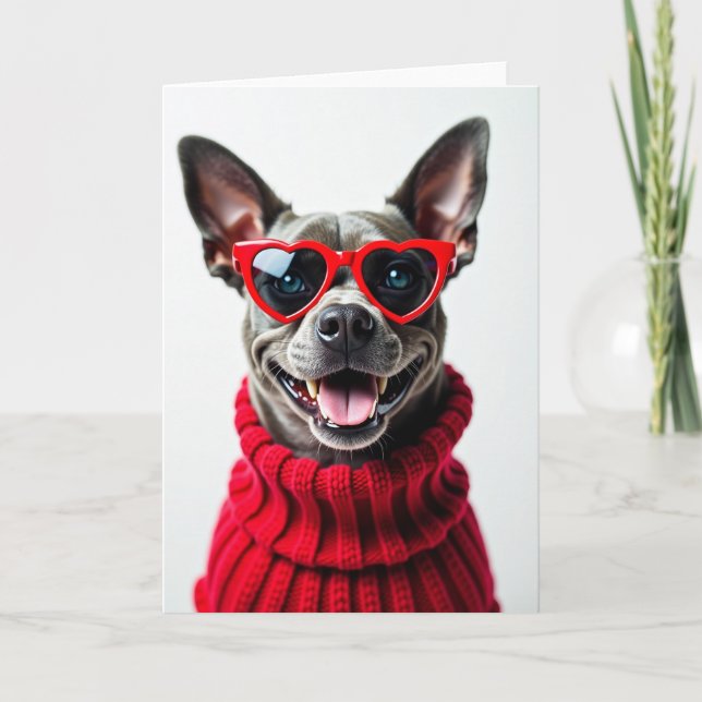 Love Puppy Heart Glasses Card Kort (Framsida)