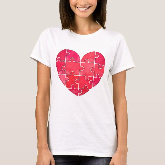Love puzzle solved, red puzzle heart t shirt (Framsida)