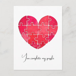 Love puzzle solved, red puzzle heart vykort