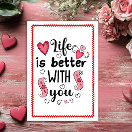 Love Quote Hand Drawn Valentine Card Red Black  Julkort