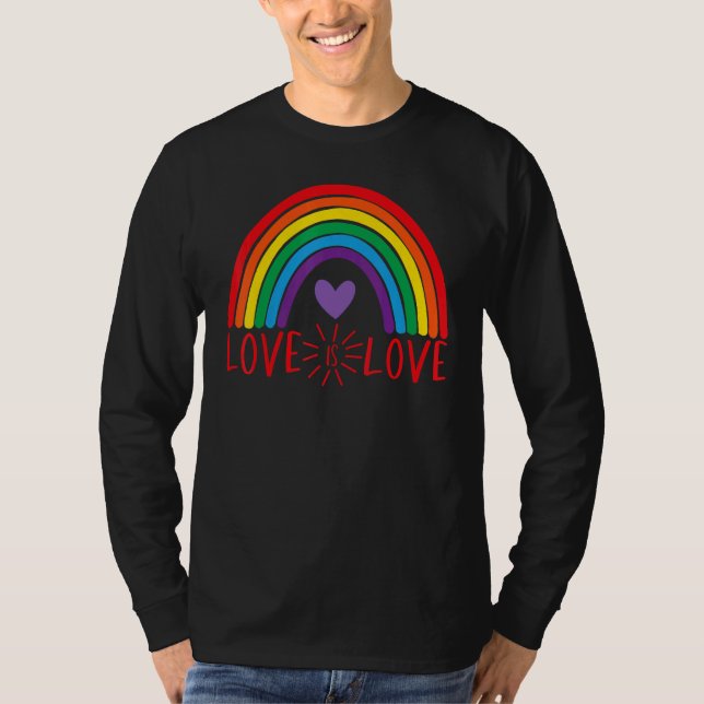 Love Rainbow LGBTQ LGBT Pride Hearts Day Valentine T Shirt (Framsida)