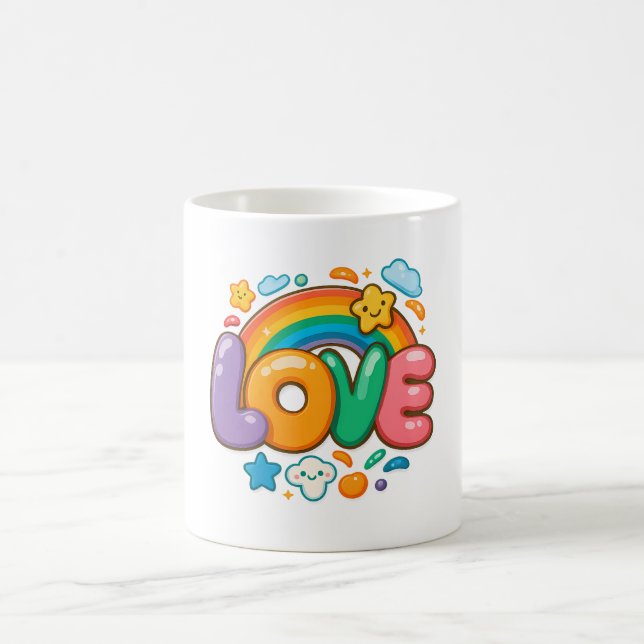 🌈💖 “LOVE” Rainbow Mug ☕✨ Kaffemugg (Center)