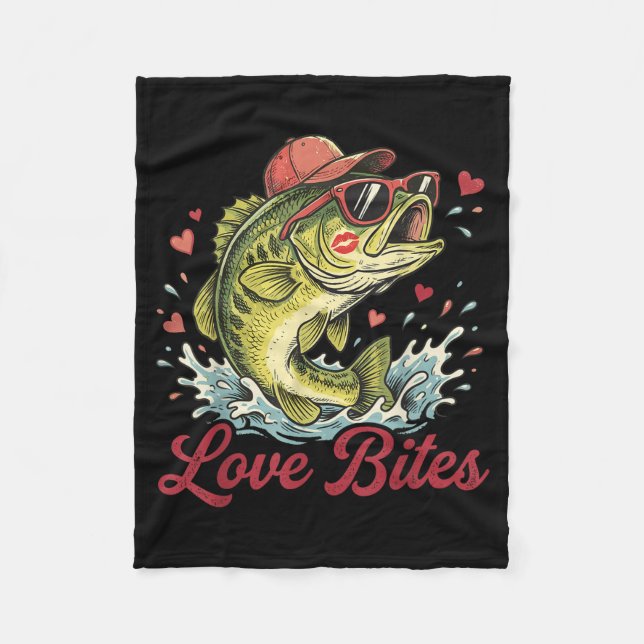 Love Retro Bites Fishing Fisherman Valentines Day  Fleecefilt (Framsidan)
