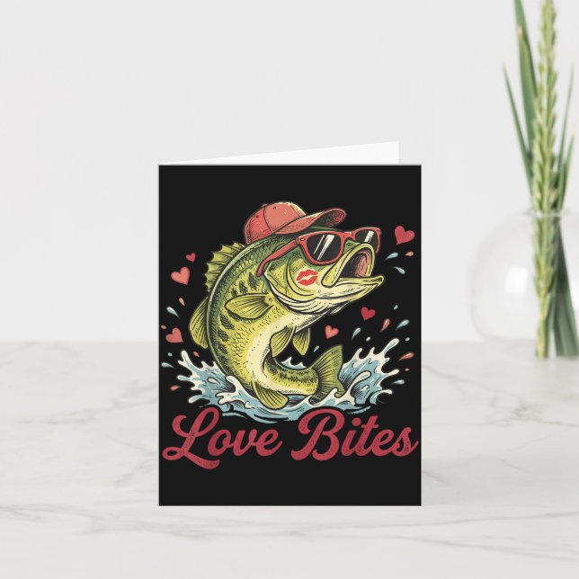 Love Retro Bites Fishing Fisherman Valentines Day  Kort (Framsida)