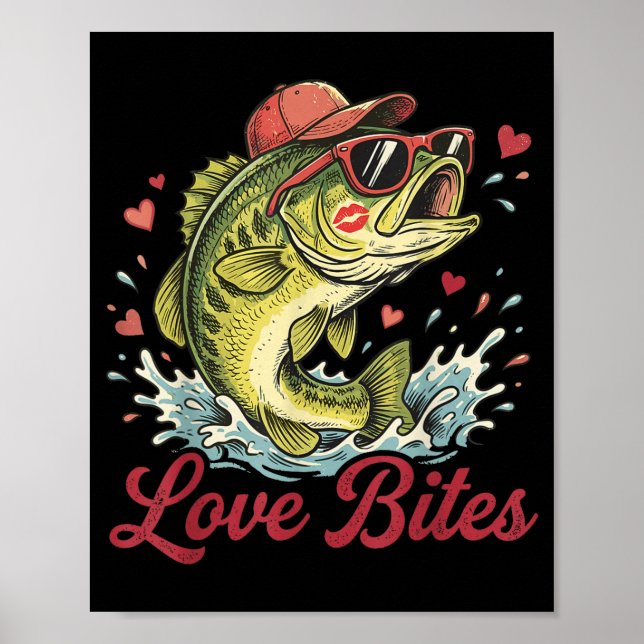 Love Retro Bites Fishing Fisherman Valentines Day  Poster (Framsidan)