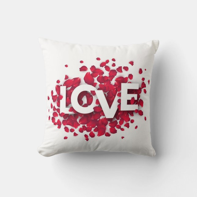 LOVE Rose Petals Typography – Romantic Poster  Kudde (Framsida)