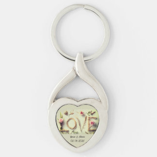 “Love Rose” Spiral Hjärtnyckelring Twisted Heart Silverfärgad Nyckelring