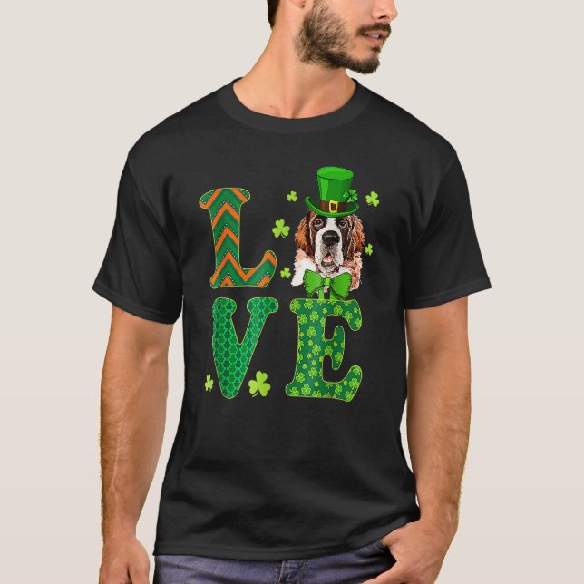 Love Saint Bernard Dog St Patricks Day T Shirt (Framsida)