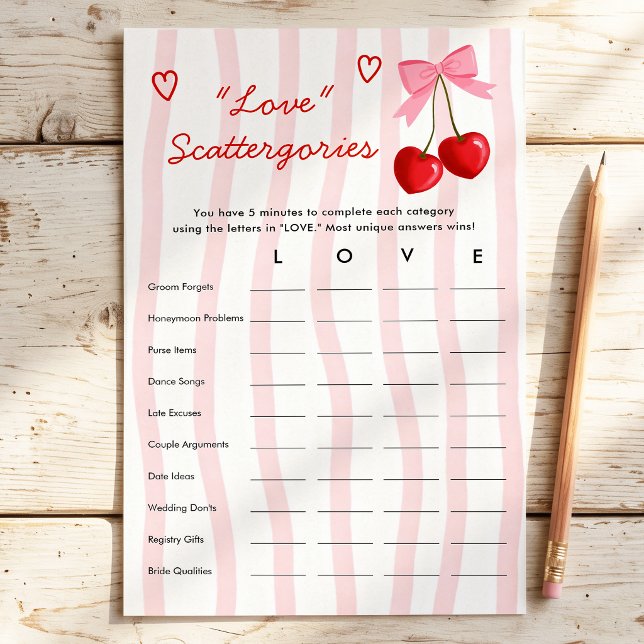 Love Scattegories Körsbärsbåge Bröllopsfestspel (Skapare uppladdad)