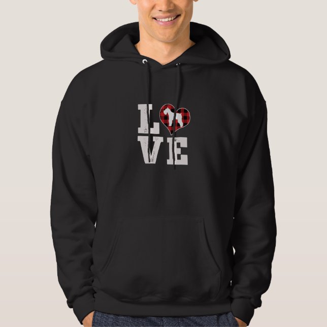 Love Schnauzer Dog Lover Gifts Buffalo Plaid Valen Hoodie (Framsida)