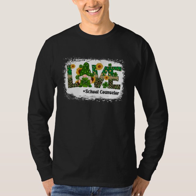 Love School Counselor Gnome Sunflower  St Patrick  T Shirt (Framsida)