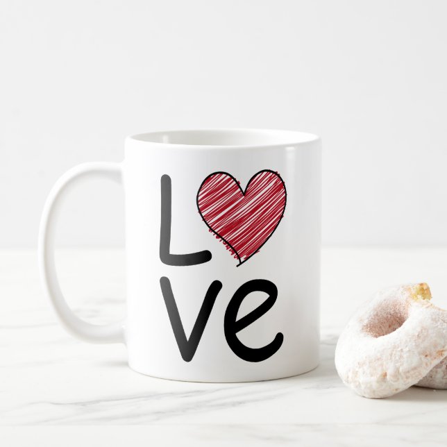 Love Scribbled Hand Drawn Red Heart Minimalist Kaffemugg (Med munk)