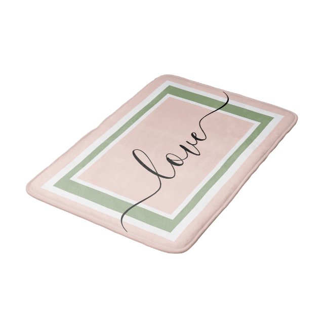 Love Script Geometric Blush Pink Green Badrumsmatta (Vinklad)