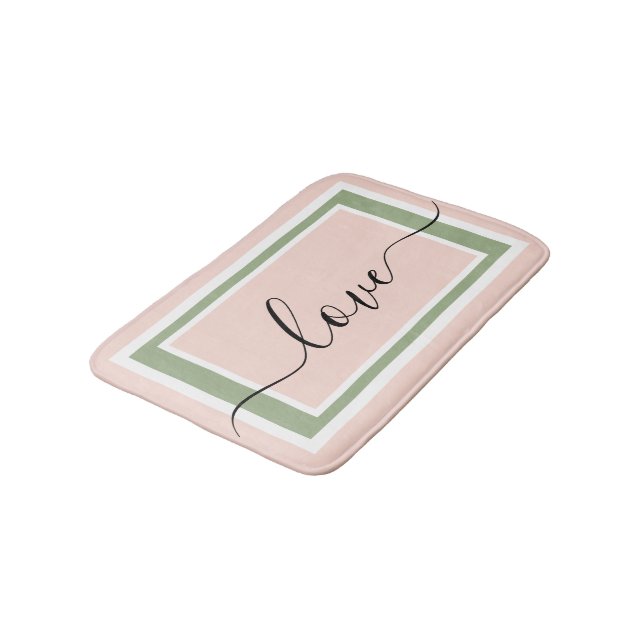 Love Script Geometric Blush Pink Green Badrumsmatta (Vinklad)