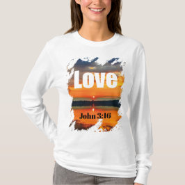 Love Scripture Glowing Sunset Over Water T Shirt
