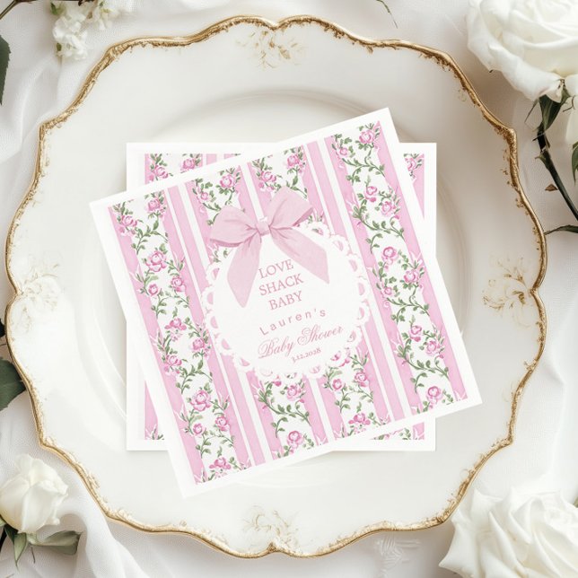 Love Shack Baby Coquette Blush Bow Baby Shower Pappersservett (Skapare uppladdad)