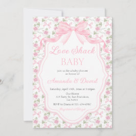  Love Shack Baby Pink Bow Baby Shower Girl Inbjudningar