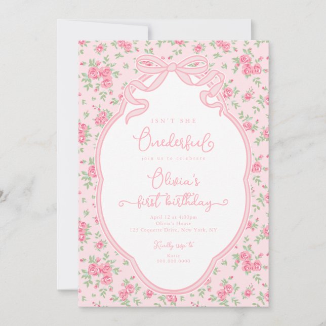 Love Shack Bow Isn't She Onederful 1st Birthday Inbjudningar (Framsida)