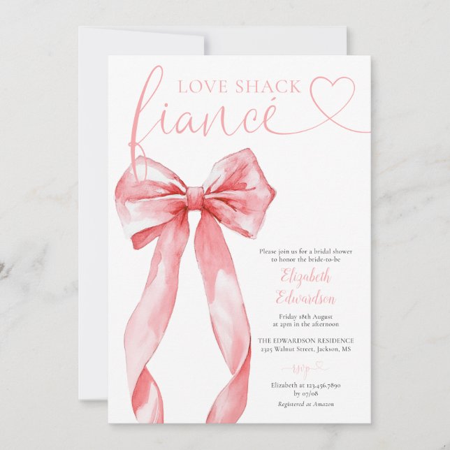 Love Shack Fiance Pink Bow Bridal Shower Inbjudningar (Framsida)