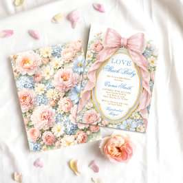 Love Shack Floral Pink Bow Girl Baby Shower Inbjudningar