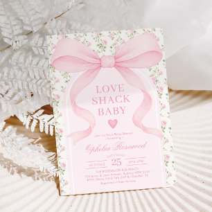 Love Shack Rosor Rosa Bow Girl Baby Shower Inbjudningar