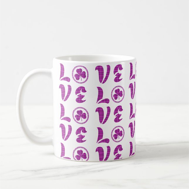 Love Shamrock Plaid Purple Classic Pattern Kaffemugg (Vänster)