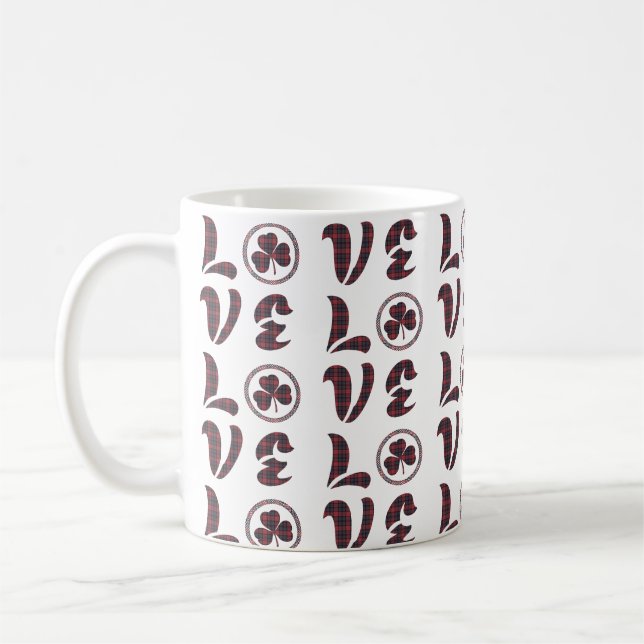 Love Shamrock Plaid Red Blue Tartan Pattern Kaffemugg (Vänster)