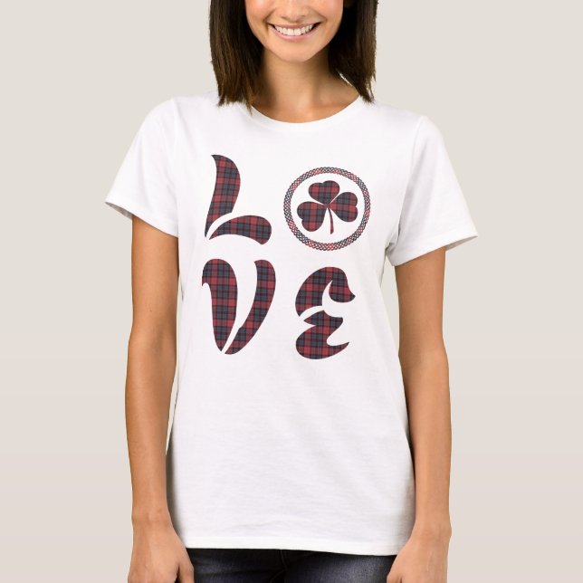 Love Shamrock Plaid Tartan Pattern T Shirt (Framsida)