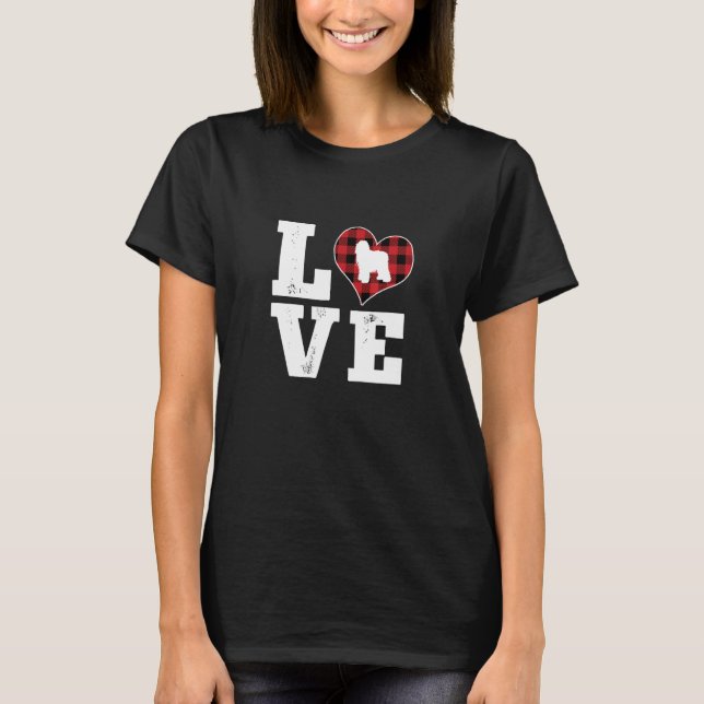 Love Sheepdog Dog Lovers Gifts Buffalo Plaid Valen T Shirt (Framsida)