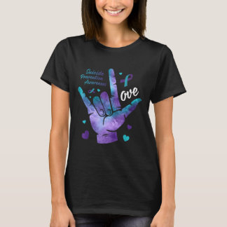 Love Sign Teal & Purple Ribbon Suicide Prevent T Shirt