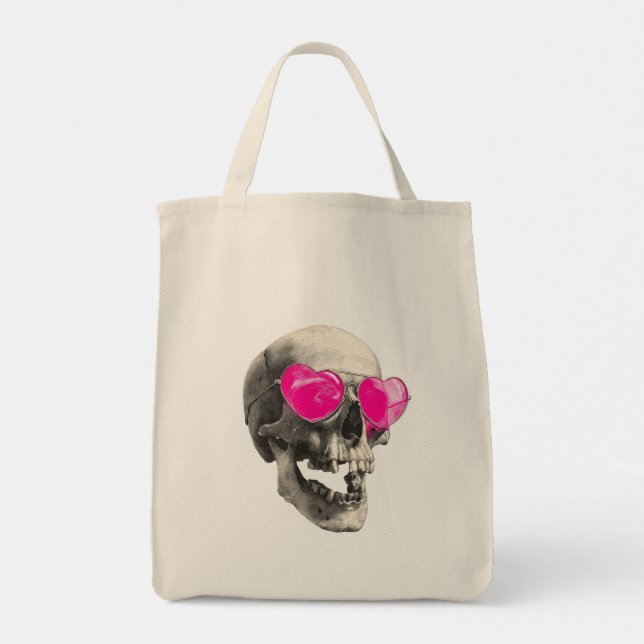 💗 Love Skull – Rosa Hjärtade Solglasögon Tygkasse (Baksida)