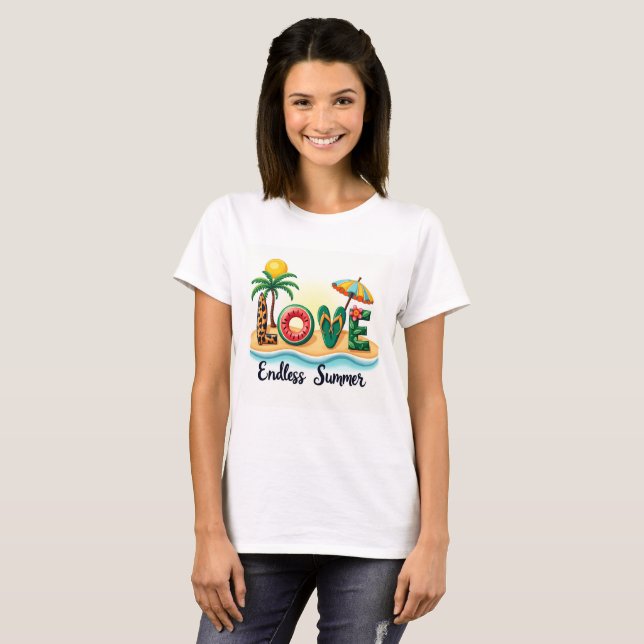 LOVE Sommar Beach Elements Tecknad T-Shirt (Hel framsida)
