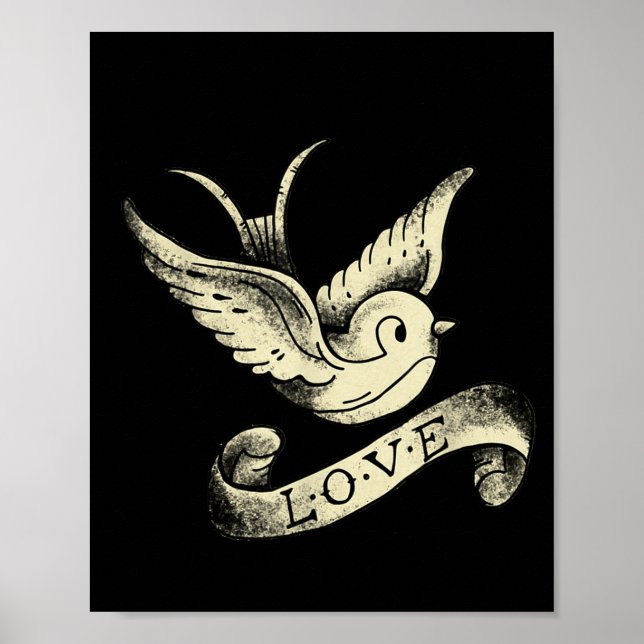 Love Sparrow Vintage Tattoo Design  Poster (Framsidan)