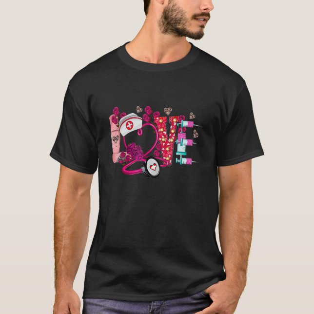 Love Stethoscope Heart Nurse Happy Valentines Day_ T Shirt (Framsida)