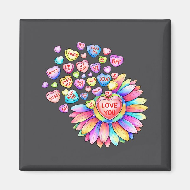 Love Sunflower Hearts Candy Valentines Day Womens  Magnet (Framsidan)