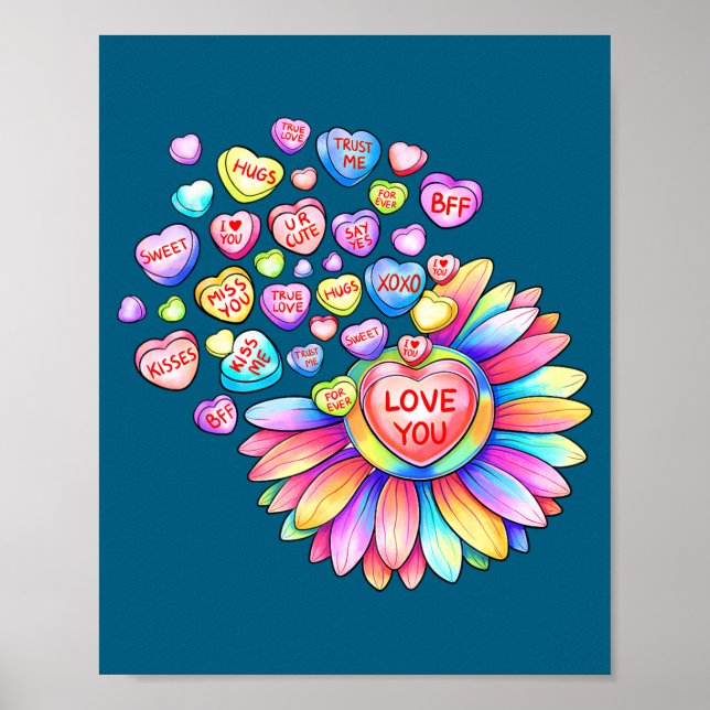 Love Sunflower Hearts Candy Valentines Day Womens  Poster (Framsidan)