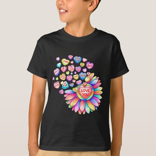 Love Sunflower Hearts Candy Valentines Day Womens  T Shirt (Framsida)