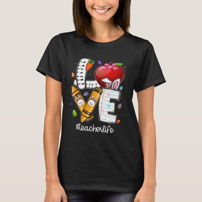 Love Teacher Life Easter Gnome Bunny  Easter Teach T Shirt (Framsida)