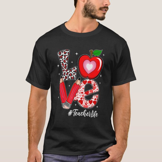 Love Teacher Life Heart Leopard Teacher Funny Vale T Shirt (Framsida)