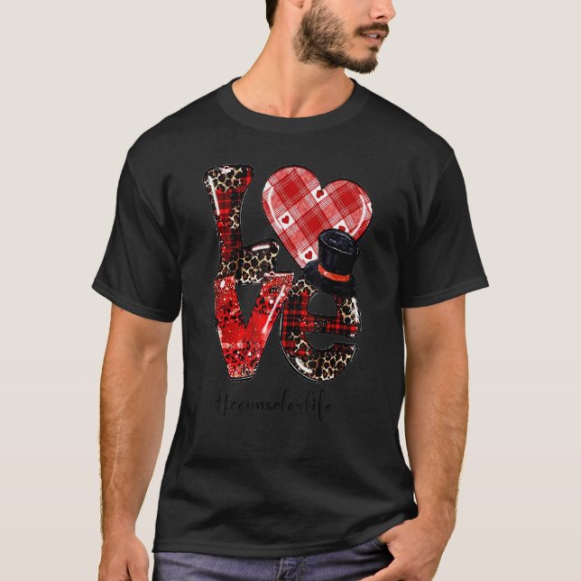 Love Teacher Life Leopard Buffalo Heart Valentines T Shirt (Framsida)