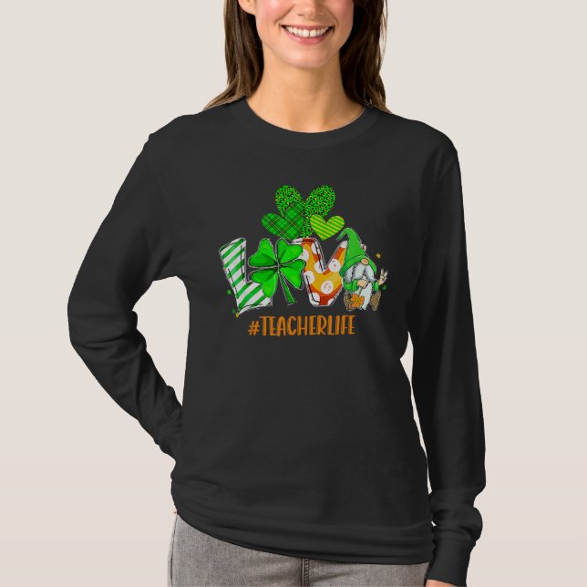 LOVE Teacher Life St Patrick's Day Buffalo Plaid S T Shirt (Framsida)