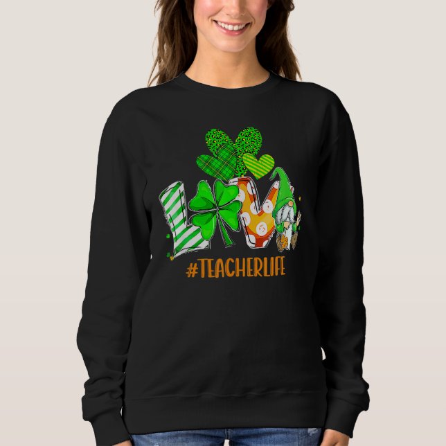 LOVE Teacher Life St Patrick's Day Buffalo Plaid S T Shirt (Framsida)
