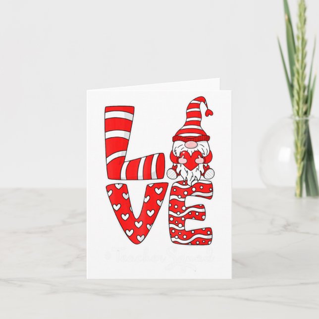 Love Teacher Squad Gnome Hearts Valentines Gnome T Kort (Framsida)