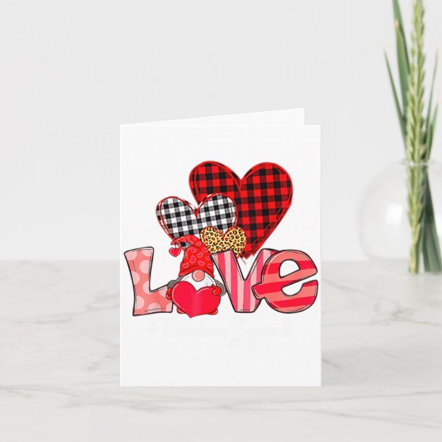Love Teacher Squad Gnome Hearts Valentines Gnome T Kort (Framsida)