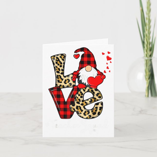 Love Teacher Squad Gnome Hearts Valentines Gnome T Kort (Framsida)