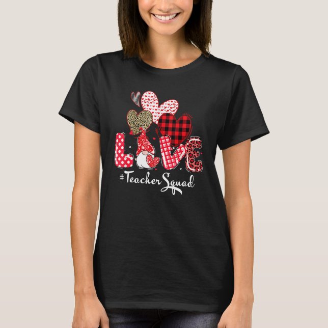 Love Teacher Squad Gnome Hearts Valentines Gnome T T Shirt (Framsida)