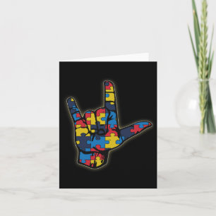 Love Tecken Språk T-shirt Autism Medvetenhet Suppo Kort