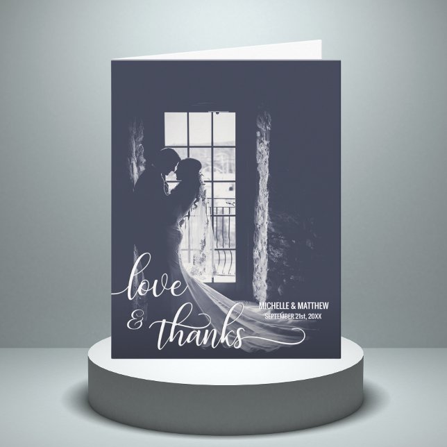 LOVE & THANKS bröllpsnotkort med skript | FOTO Tack Kort (Skapare uppladdad)