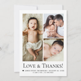 Love & Thanks Photo Collage Birth Announcement Tack Kort